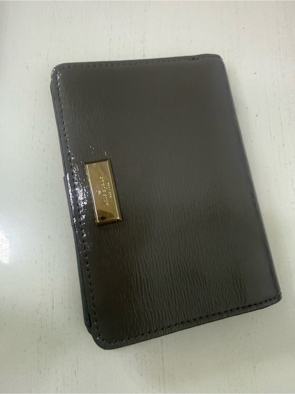 kate spade Black Patent Leather Card Wallet with Gold Plaque